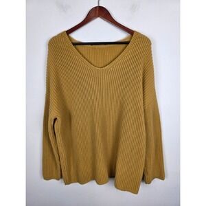 Jenni Kayne Fisherman Sweater XXL Mustard Yellow Organic Cotton V-Neck Knit